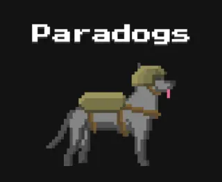 Paradogs logo featuring a german shepheard dog with a parachute Paradogs logo featuring a german shepheard dog with a parachute